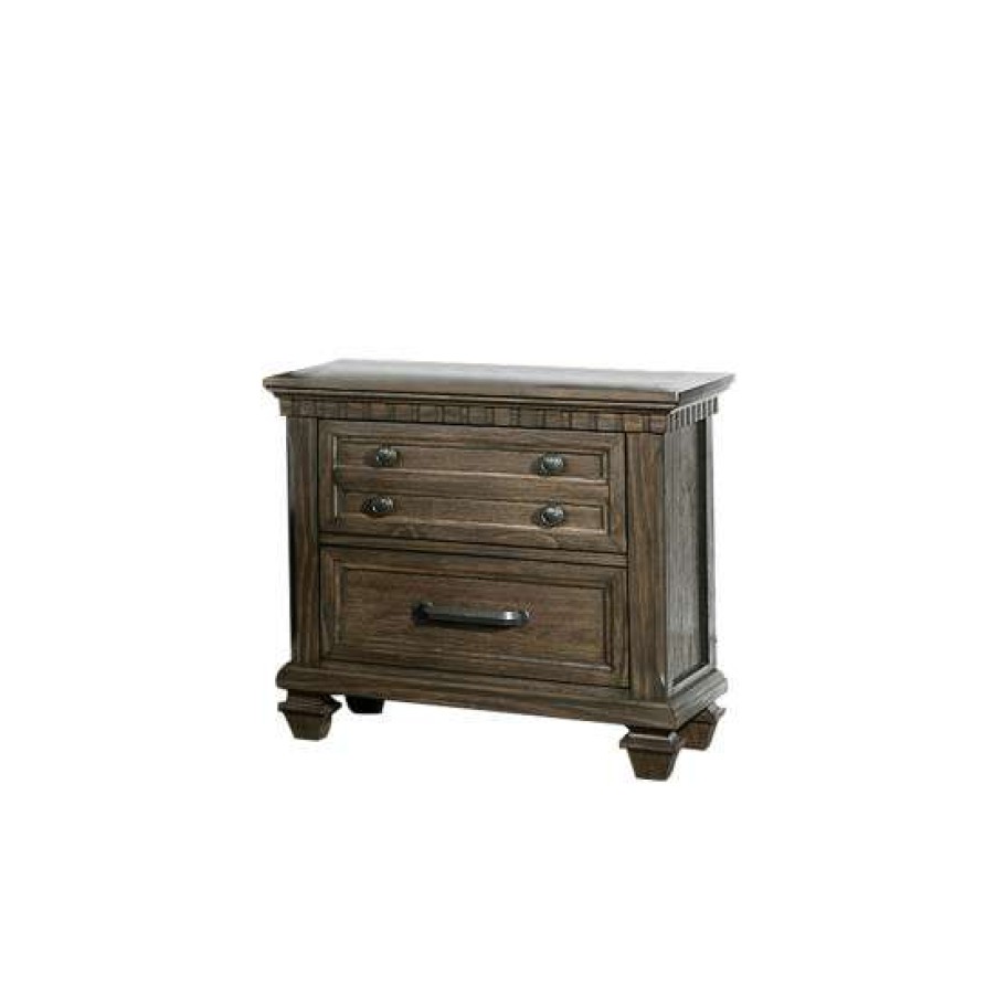 Furniture * | Deals Simple Relax 2-Drawer Wood Nightstand In Rustic Brown Finish