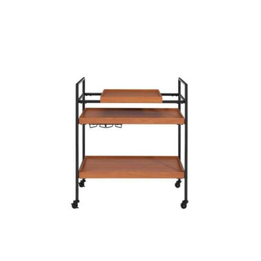 Kitchen & Dining * | Best Deal Simple Relax Wood Serving Cart With 3 Shelves In Honey Oak And Black