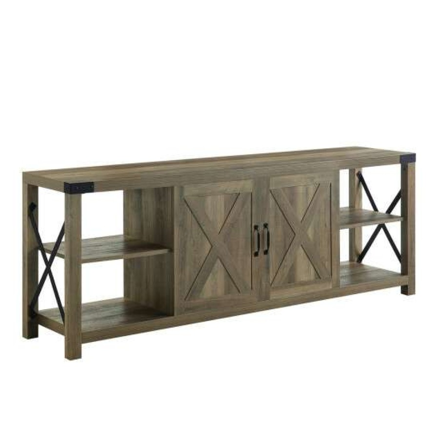 Furniture * | Promo Simple Relax 2 Doors And 4 Open Shelves Tv Stand In Rustic Oak And Black