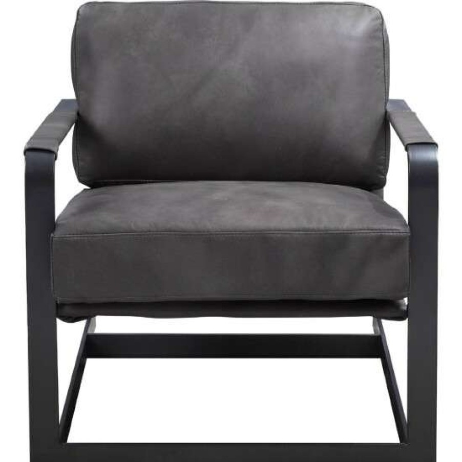 Furniture * | Flash Sale Simple Relax Top Grain Leather Accent Chair In Gray And Black