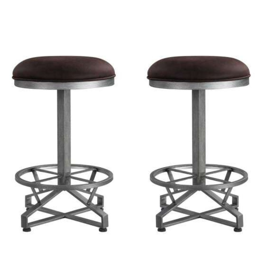 Furniture * | Discount Simple Relax Set Of 2 Counter Height Stool In Rustic Brown And Black