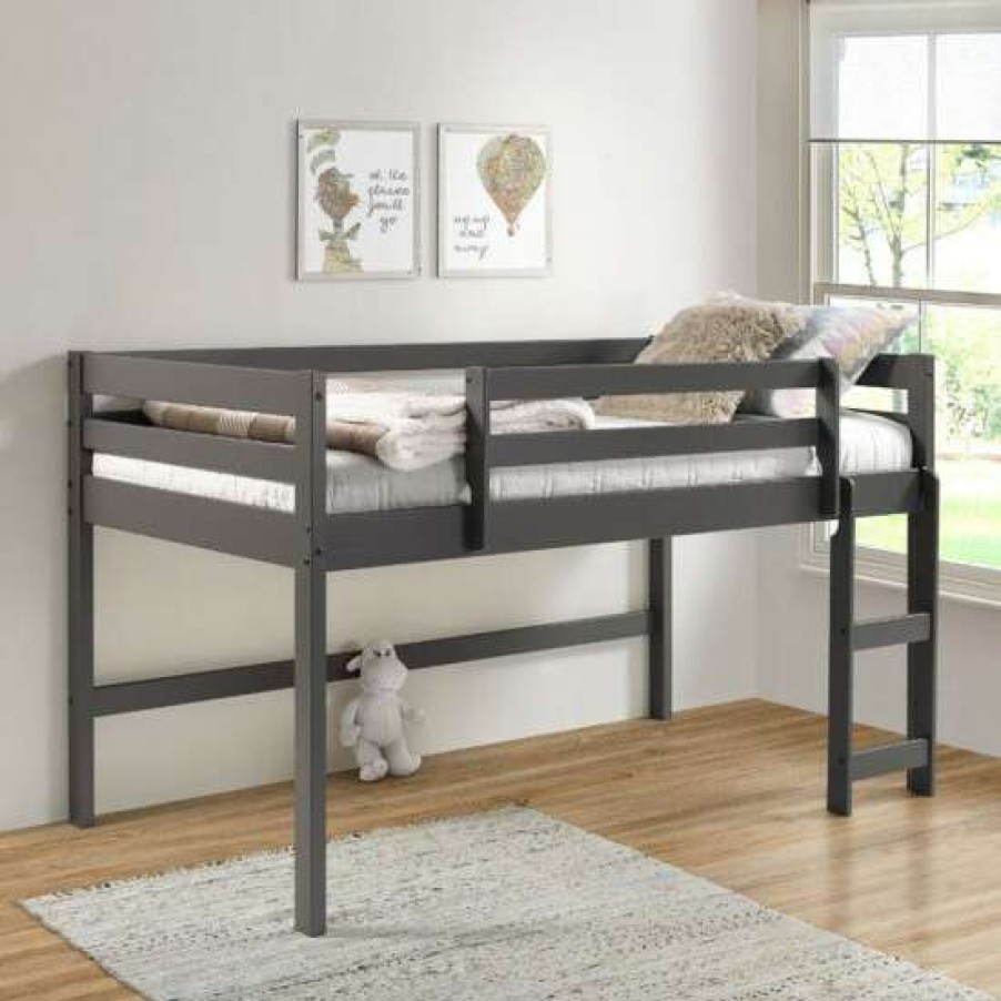 Furniture * | Budget Simple Relax Wooden Twin Loft Bed With Ladder