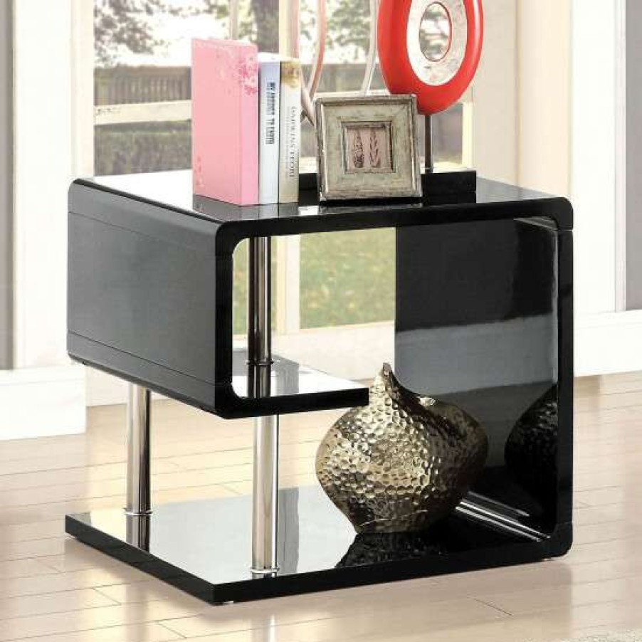 Furniture * | Budget Simple Relax Lacquer And Metal End Table In Chrome Finish