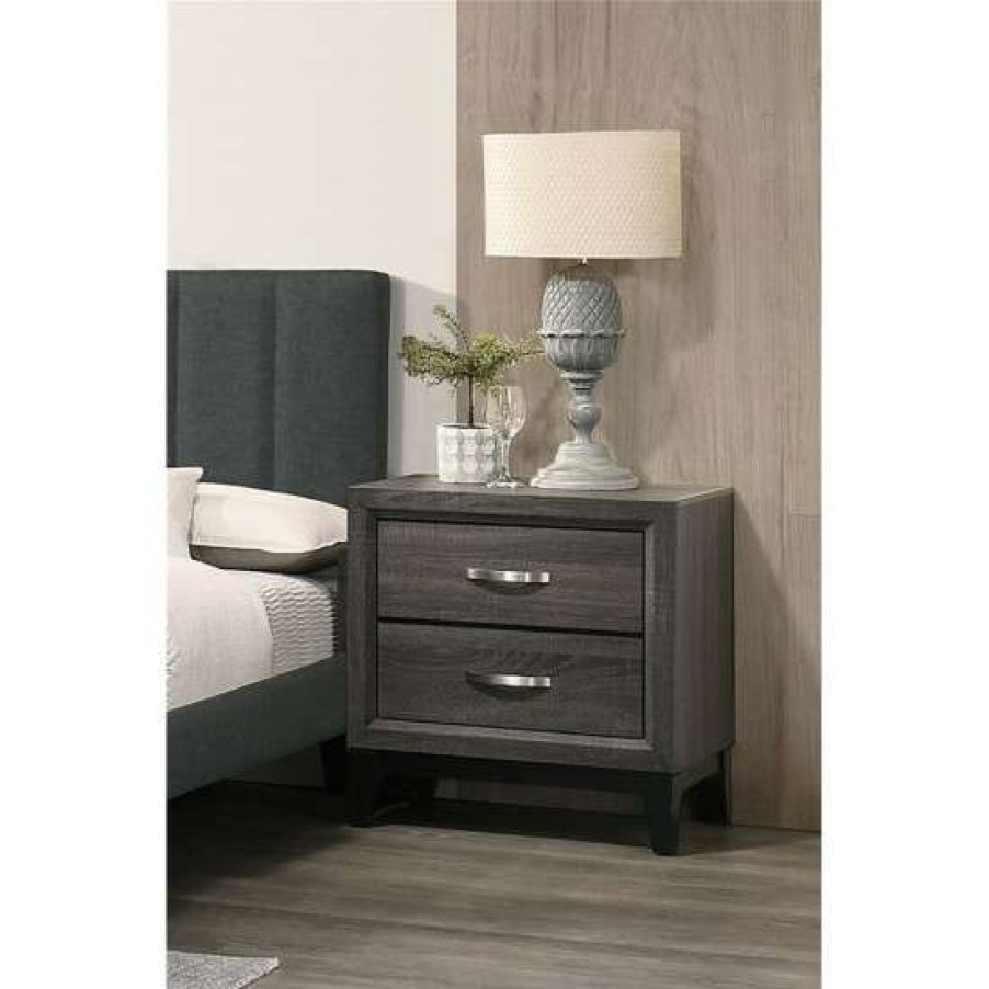 Furniture * | Promo Simple Relax Wood Nightstand Of 2 Drawers In Grey