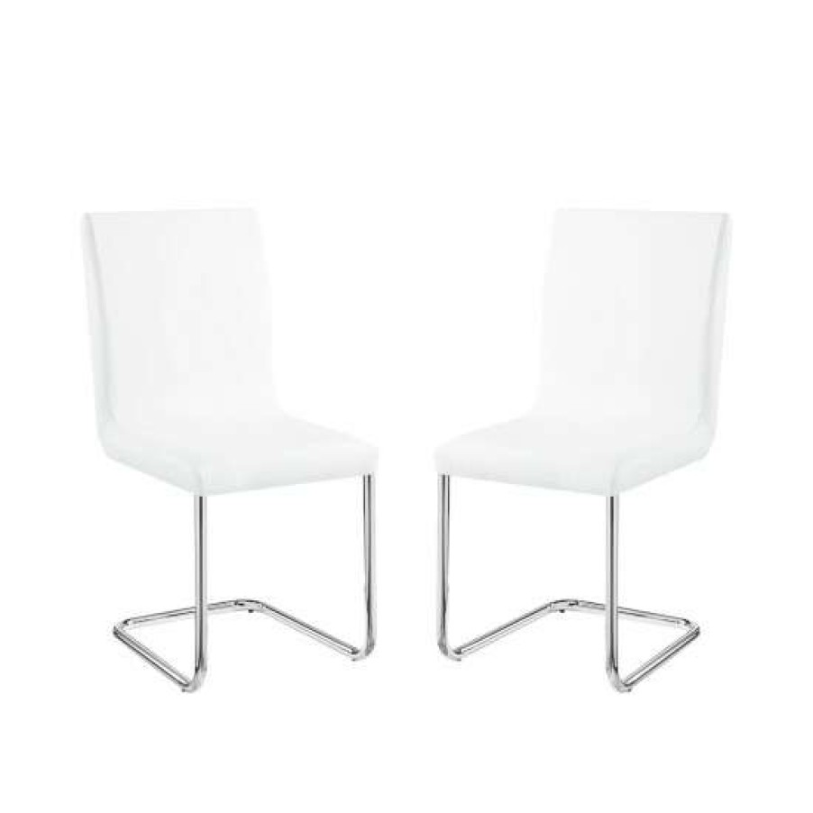 Furniture * | Cheap Simple Relax Set Of 2 Pu Padded Side Chair In White And Chrome Finish