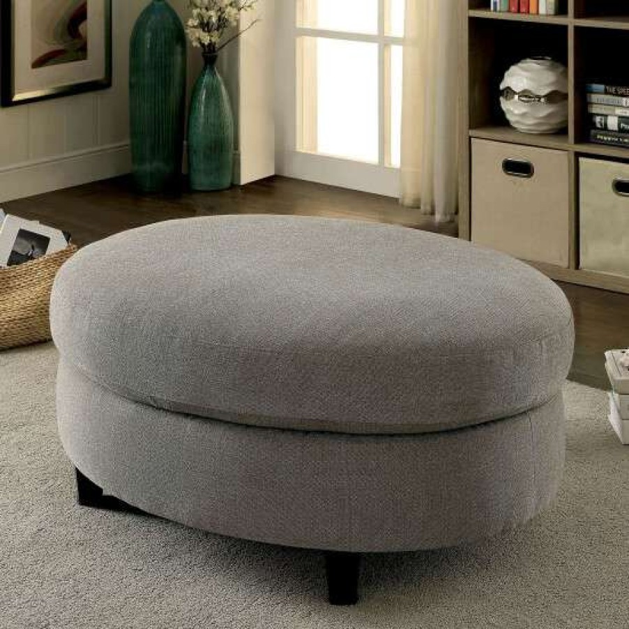 Furniture * | Discount Simple Relax Chenille Living Room Ottoman In Warm Gray