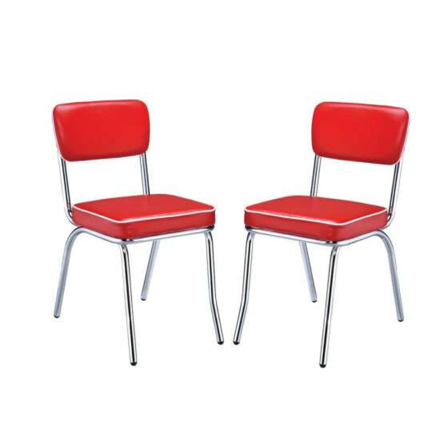 Furniture * | Hot Sale Simple Relax Set Of 2 Side Chairs With Cushion, Red