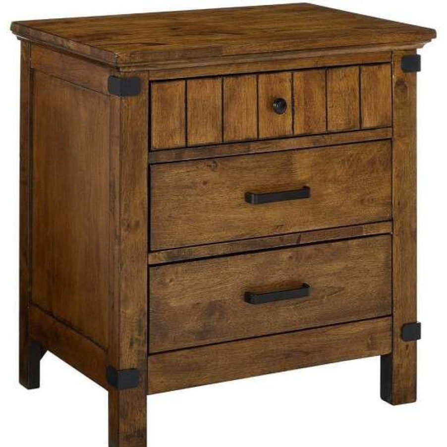 Furniture * | Top 10 Simple Relax 3 Drawers Wood Nightstand, Natural Honey