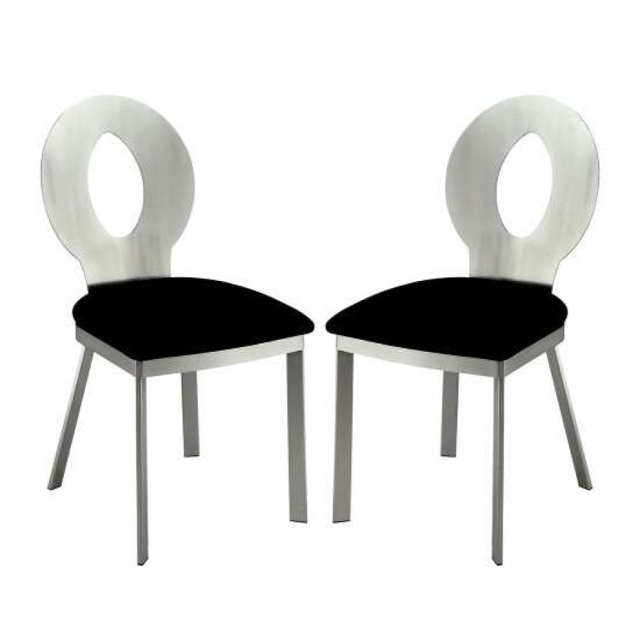 Furniture * | Coupon Simple Relax Set Of 2 Microfiber And Metal Side Chairs In Silver And Black Finish