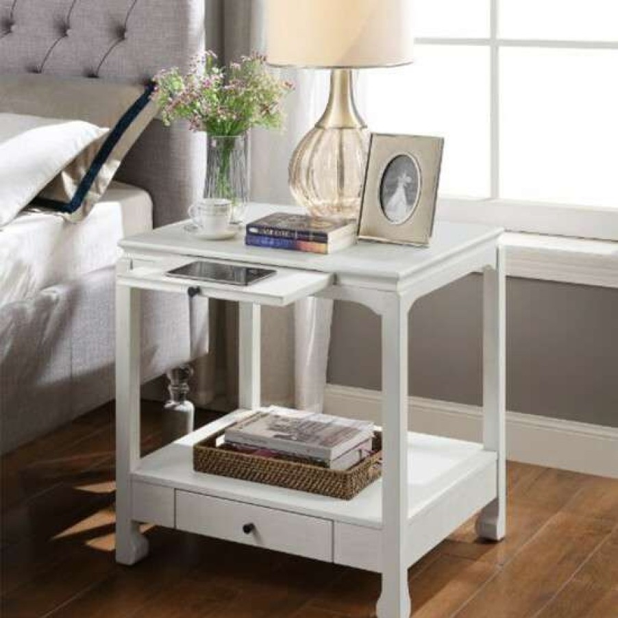 Furniture * | Discount Simple Relax Wood Nightstand With 1 Storage Drawer And 1 Tier Shelf In Antique White