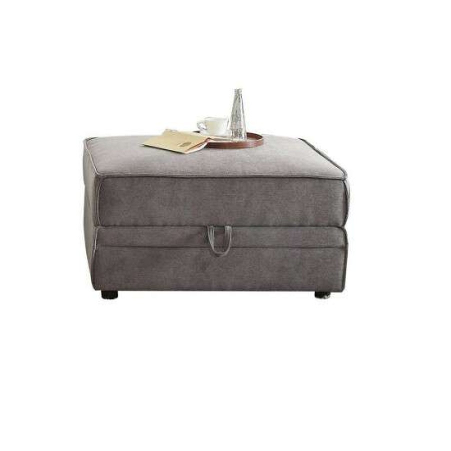 Furniture * | Budget Simple Relax Gray Velvet Ottoman With Storage