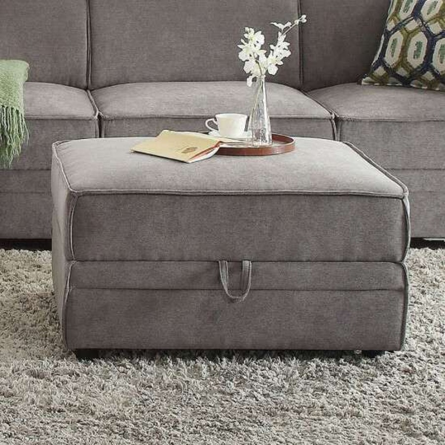 Furniture * | Budget Simple Relax Gray Velvet Ottoman With Storage