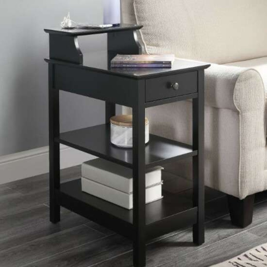 Furniture * | Wholesale Simple Relax Wood Accent Table With A Drawer And 2 Shelves White