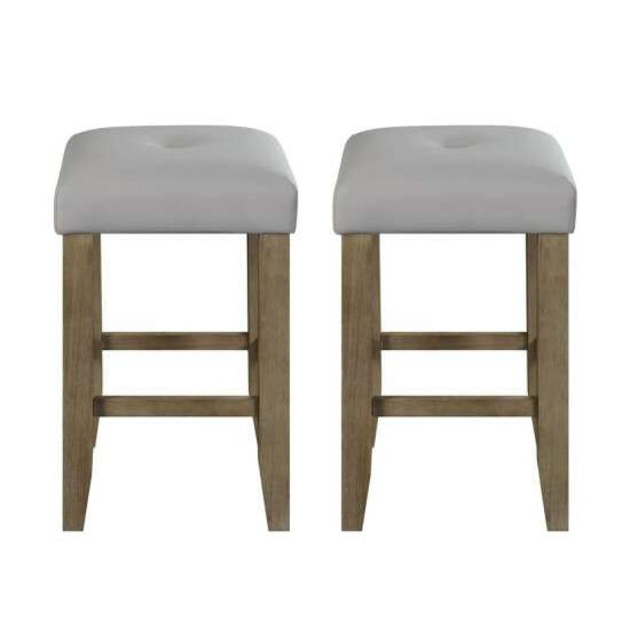 Furniture * | Coupon Simple Relax Set Of 2 Counter Stool In Gray Leatherette And Oak Finish