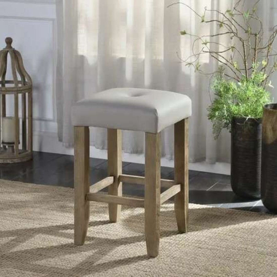 Furniture * | Coupon Simple Relax Set Of 2 Counter Stool In Gray Leatherette And Oak Finish