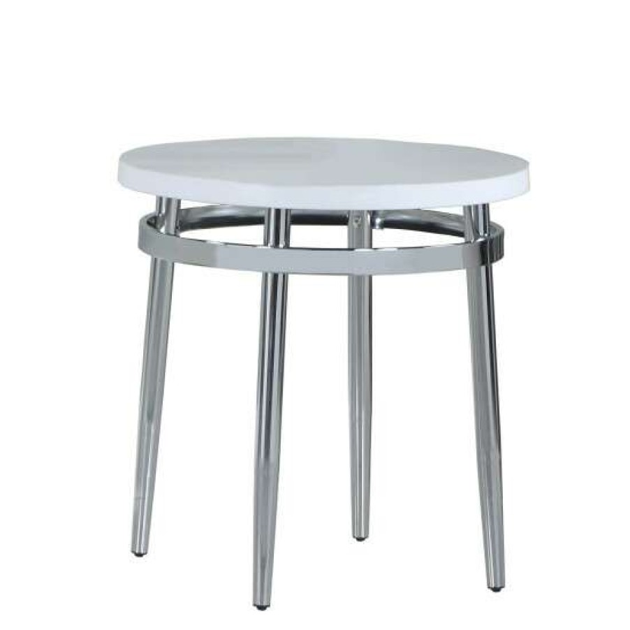 Furniture * | Buy Simple Relax Round Faux Marble End Table With Metal Legs In White And Chrome