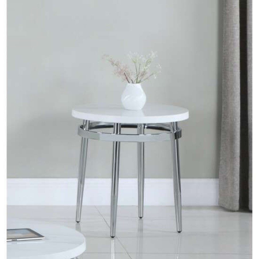 Furniture * | Buy Simple Relax Round Faux Marble End Table With Metal Legs In White And Chrome