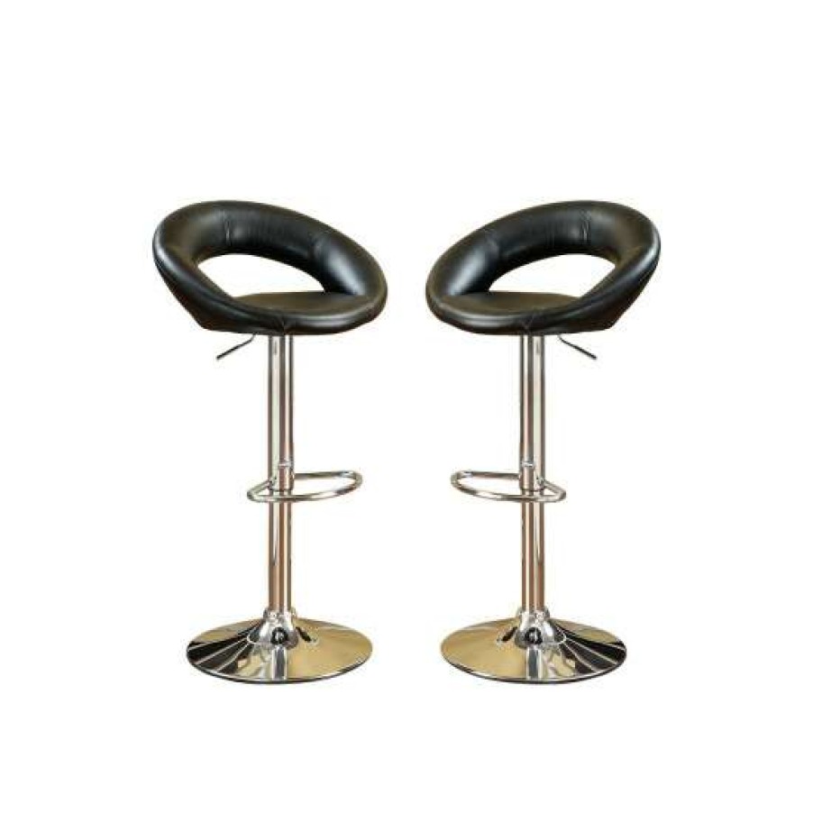 Furniture * | Best Sale Simple Relax Faux Leather Bar Stools, Chrome(Set Of 2)