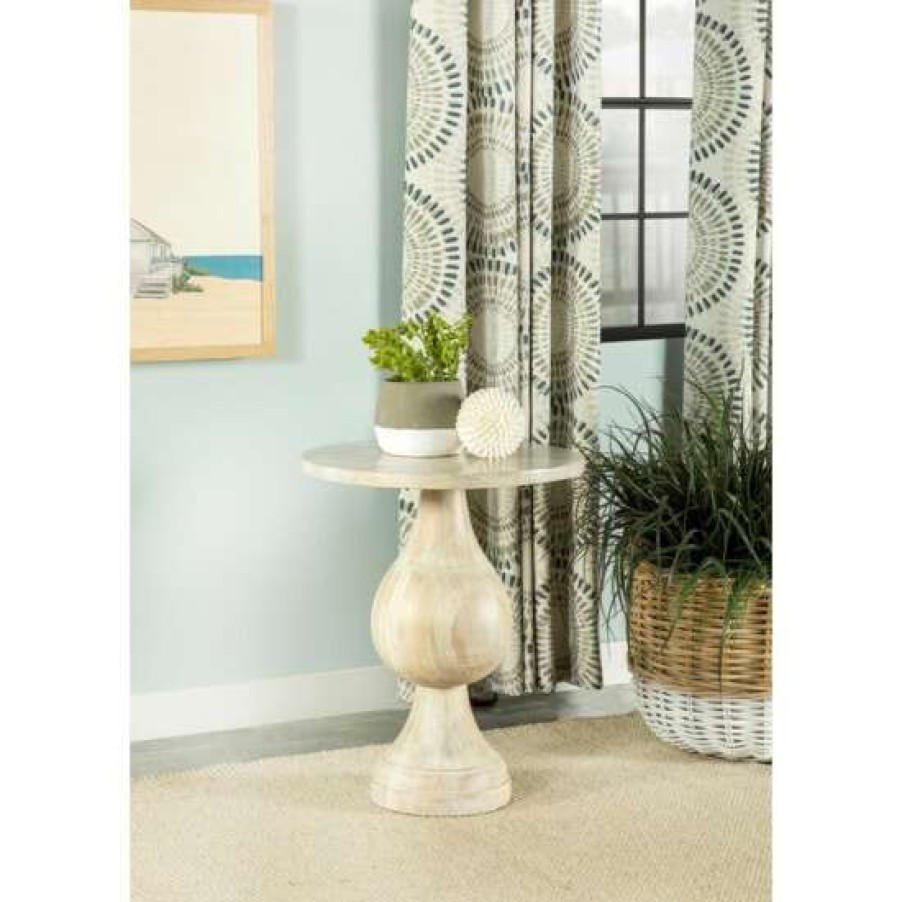 Furniture * | Cheap Simple Relax Round Top Wood Accent Table With Turned Pedestal Base In