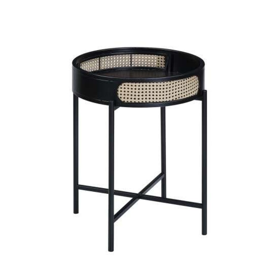 Furniture * | Cheap Simple Relax Round End Table With Open Top And Metal Legs In Black Finish