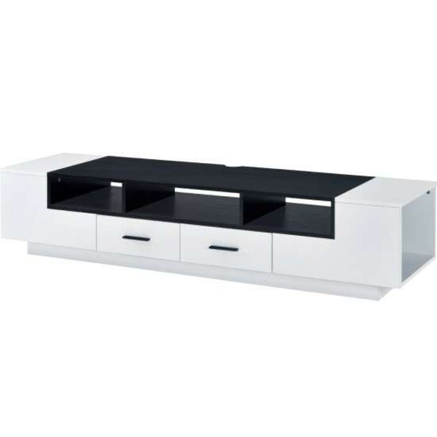 Furniture * | Promo Simple Relax 2 Drawers Wooden Tv Stand In White And Black Finish