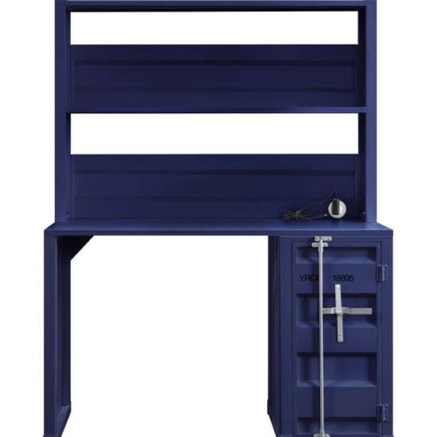 Furniture * | Hot Sale Simple Relax Container Design Metal Writing Desk With Hutch In Blue