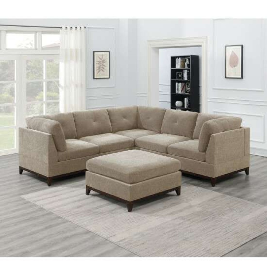 Furniture * | Deals Simple Relax Camel Chenille Sectional Modular Corner Sofa