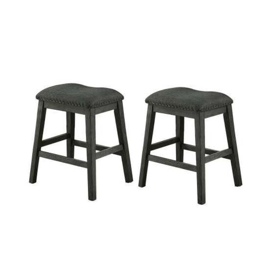 Furniture * | Buy Simple Relax Linen-Fabric Padded Counter Stool, Dark Grey(Set Of 2)