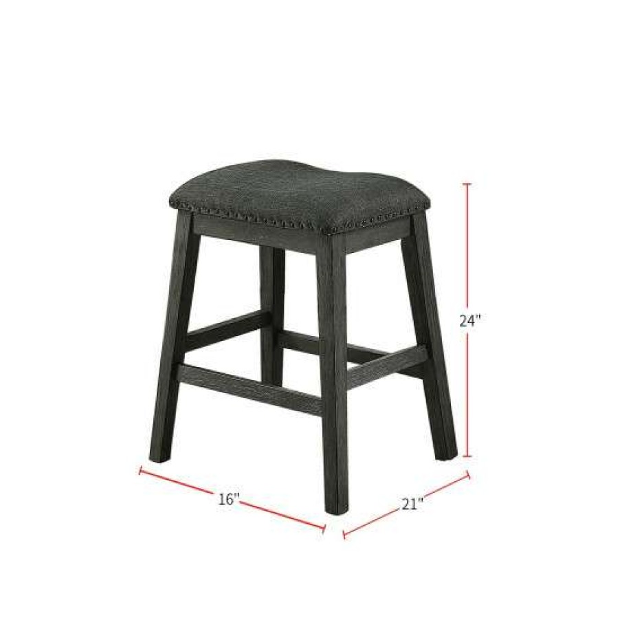 Furniture * | Buy Simple Relax Linen-Fabric Padded Counter Stool, Dark Grey(Set Of 2)