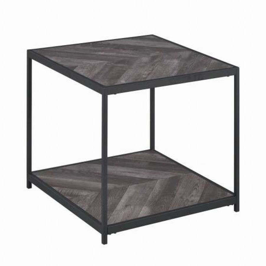 Furniture * | Top 10 Simple Relax Industrialism End Table With Shelf In Rustic Grey