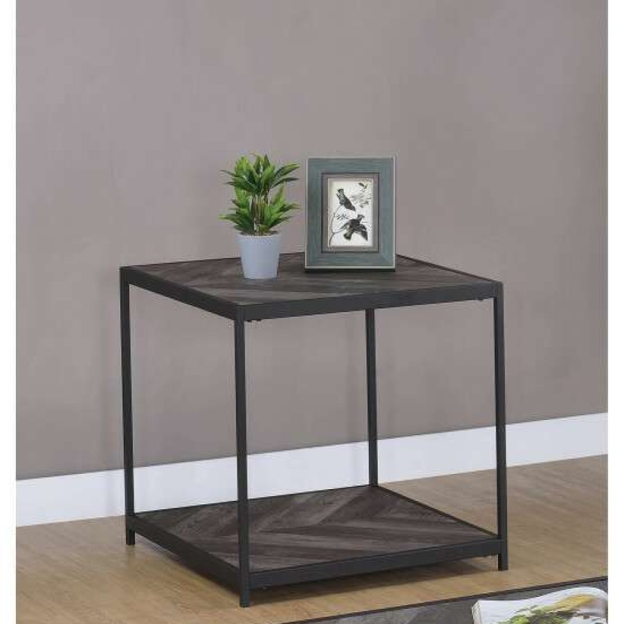 Furniture * | Top 10 Simple Relax Industrialism End Table With Shelf In Rustic Grey