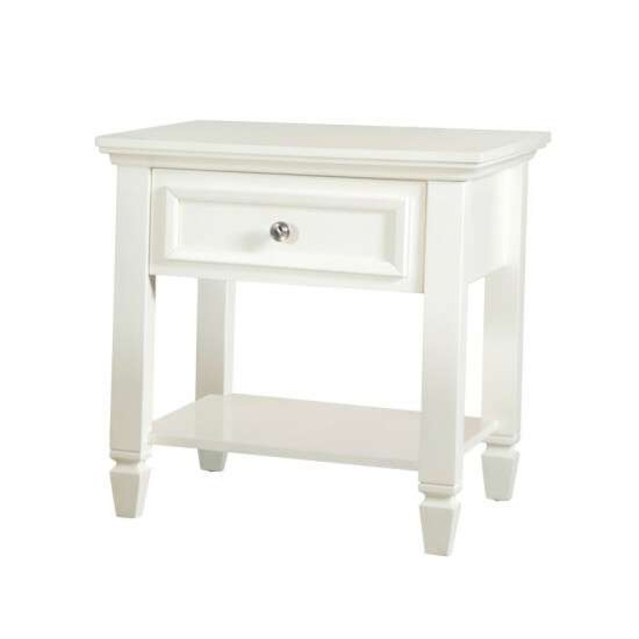 Furniture * | Flash Sale Simple Relax 1 Drawer And 1 Shelf End Table In White And Brushed Nickel