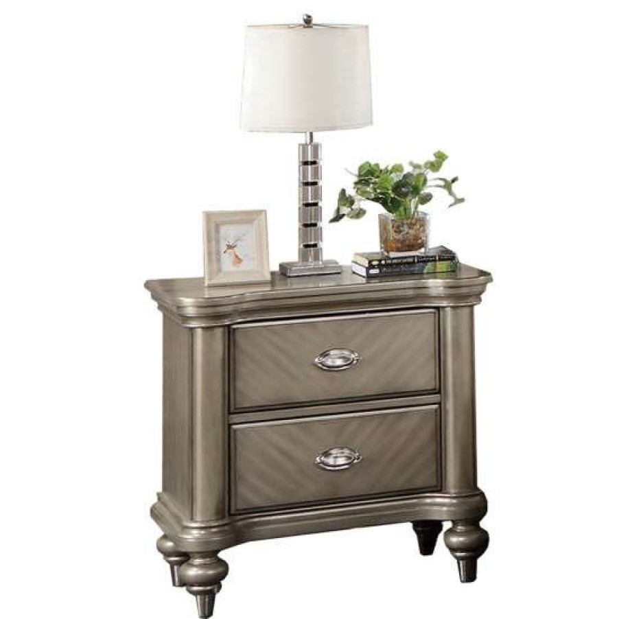 Furniture * | Promo Simple Relax 2 Drawer Nightstand With Round Legs In Grey