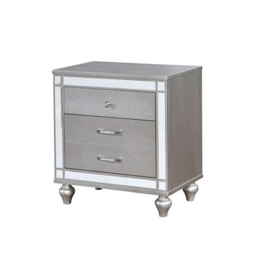 Furniture * | Discount Simple Relax 2-Drawer Wooden Drawer With Mirror Trim, Silver