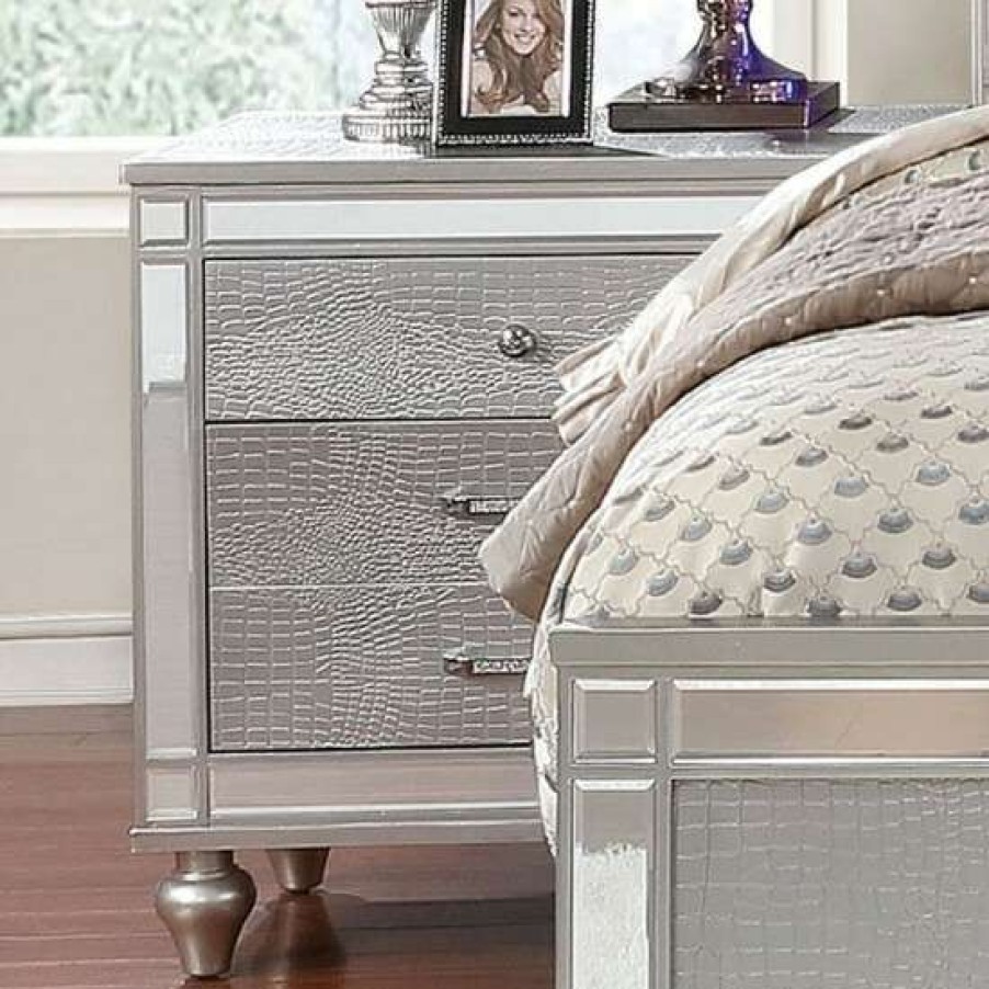 Furniture * | Discount Simple Relax 2-Drawer Wooden Drawer With Mirror Trim, Silver