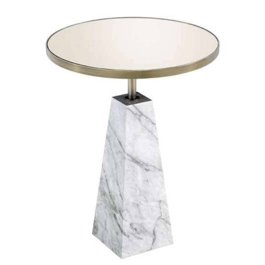 Furniture * | Best Reviews Of Simple Relax Round Accent Table With Faux Marble Base In Antique Gold