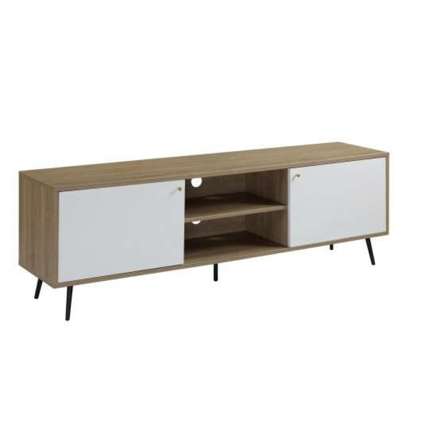 Furniture * | Discount Simple Relax 1 Open Compartment And 2 Doors Tv Stand In Rustic Oak And White