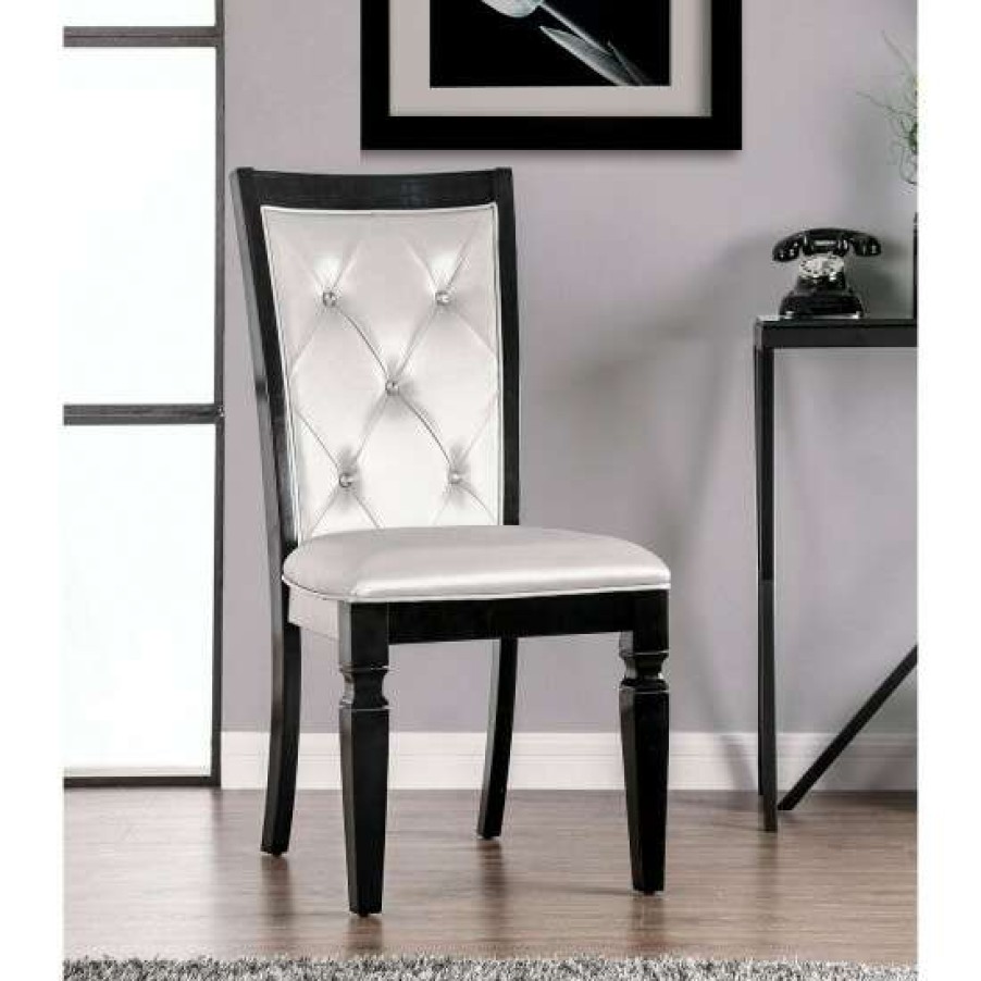 Furniture * | Buy Simple Relax Set Of 2 Dining Side Chair In And Silver Finish Black