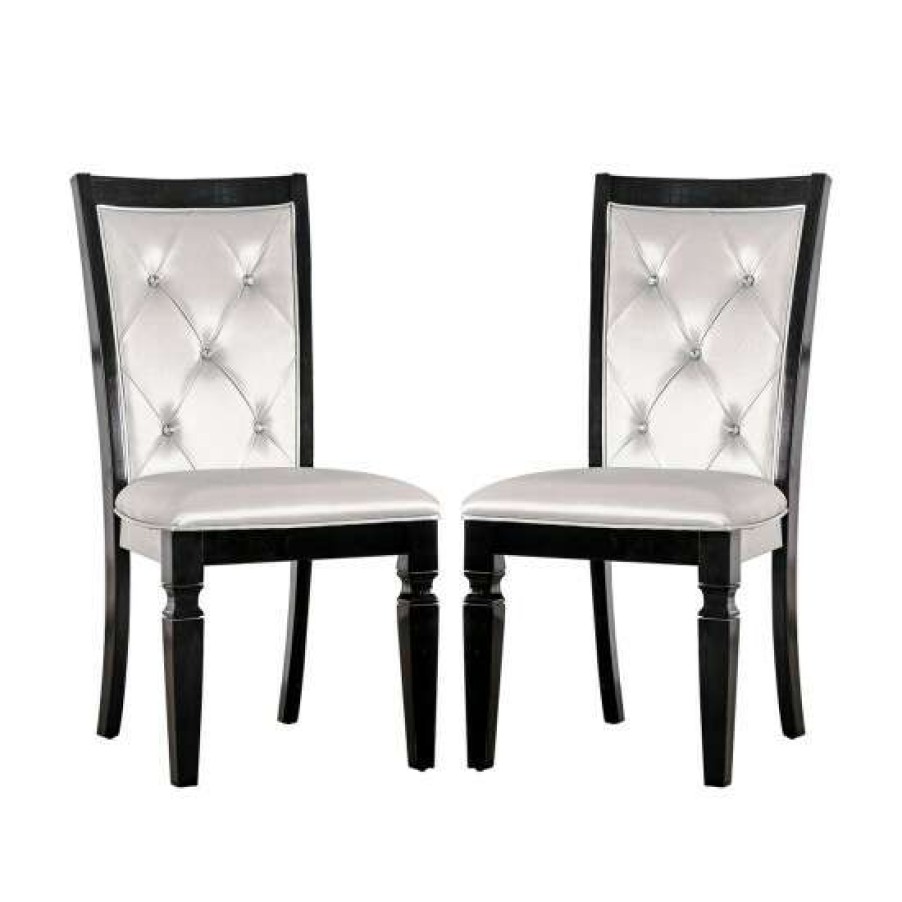 Furniture * | Buy Simple Relax Set Of 2 Dining Side Chair In And Silver Finish Black