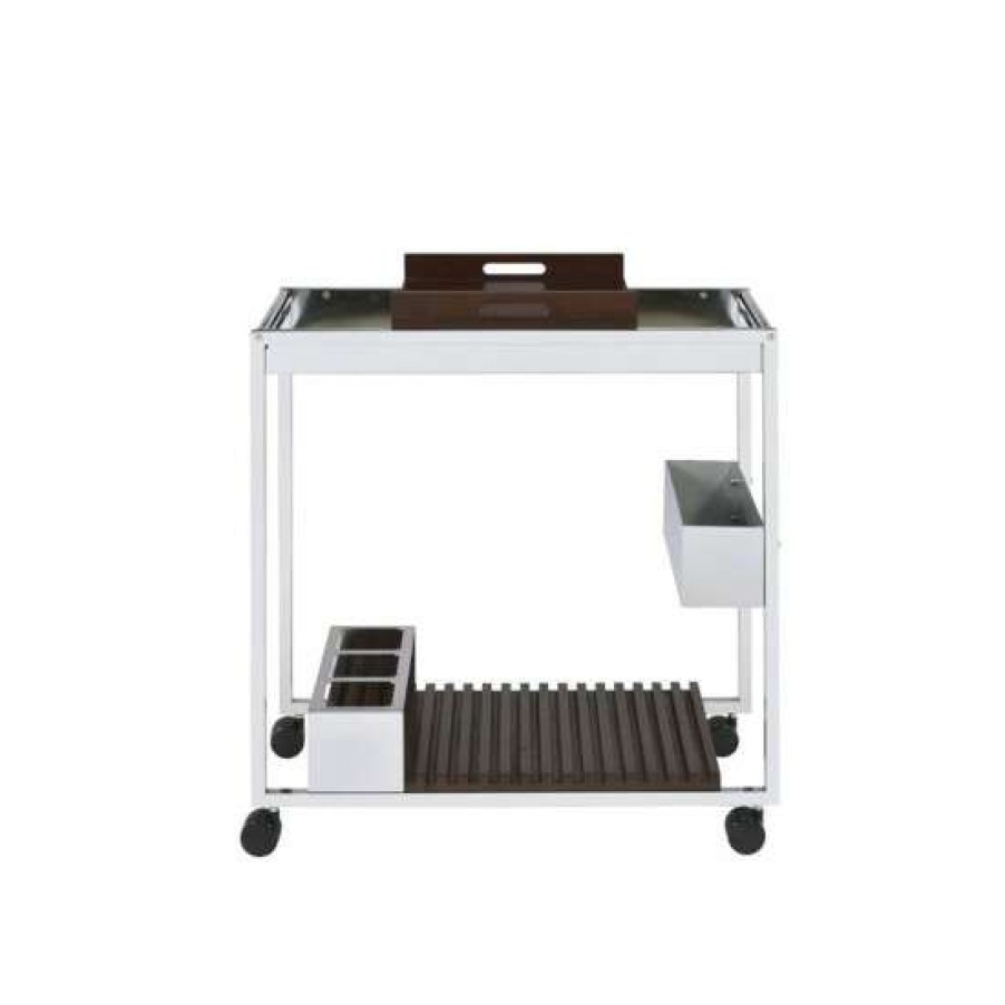 Kitchen & Dining * | Discount Simple Relax Wood Serving Cart With 2 Shelves In Chrome And Brown