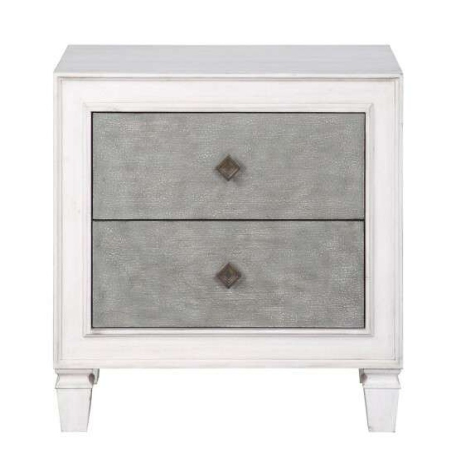 Furniture * | Budget Simple Relax 2-Drawer Nightstand In Rustic Gray And White Finish