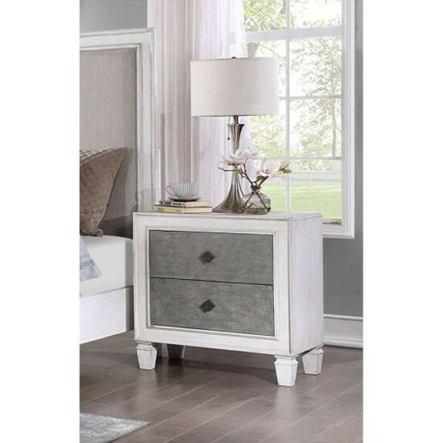 Furniture * | Budget Simple Relax 2-Drawer Nightstand In Rustic Gray And White Finish