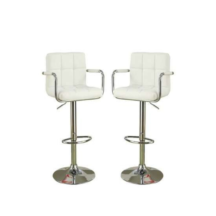 Furniture * | Promo Simple Relax Faux Leather Bar Stools With Armrests, Chrome(Set Of 2) Brown