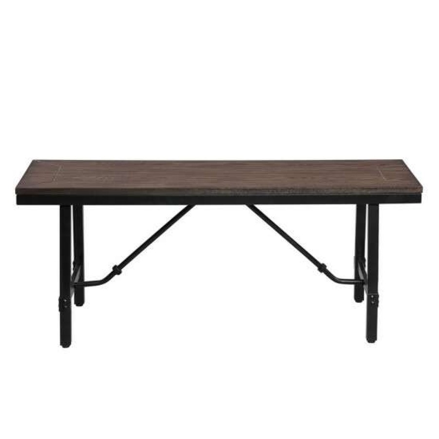 Furniture * | Coupon Simple Relax Metal And Wood Bench In Oak And Black Finish