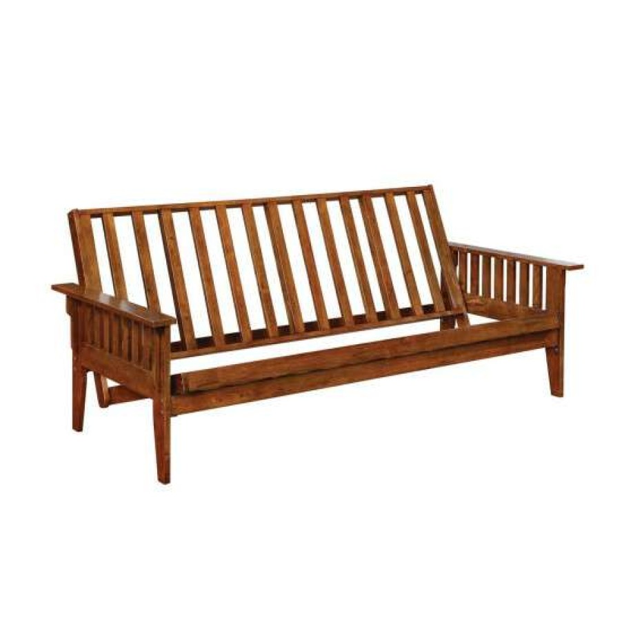 Furniture * | Best Deal Simple Relax Wood Futon Frame With Slat Side Detail, In Dirty Oak