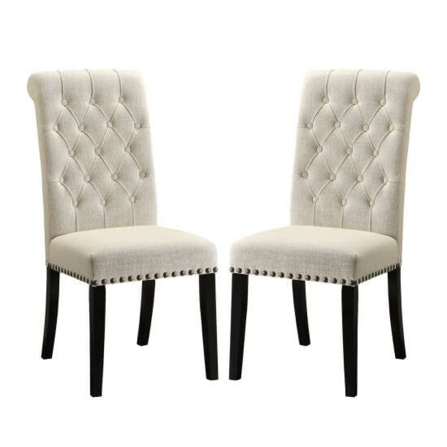 Furniture * | Top 10 Simple Relax Set Of 2 Dining Chairs With Nailhead Trim In Beige