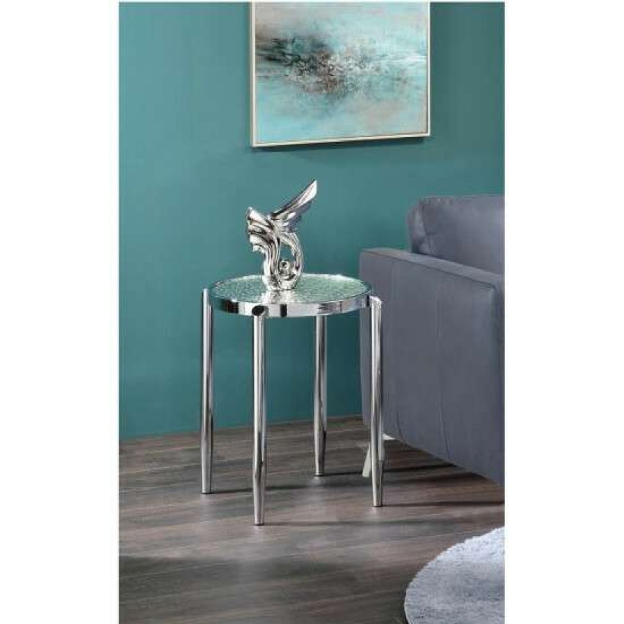 Furniture * | Budget Simple Relax Glass Top End Table In Chrome Finish