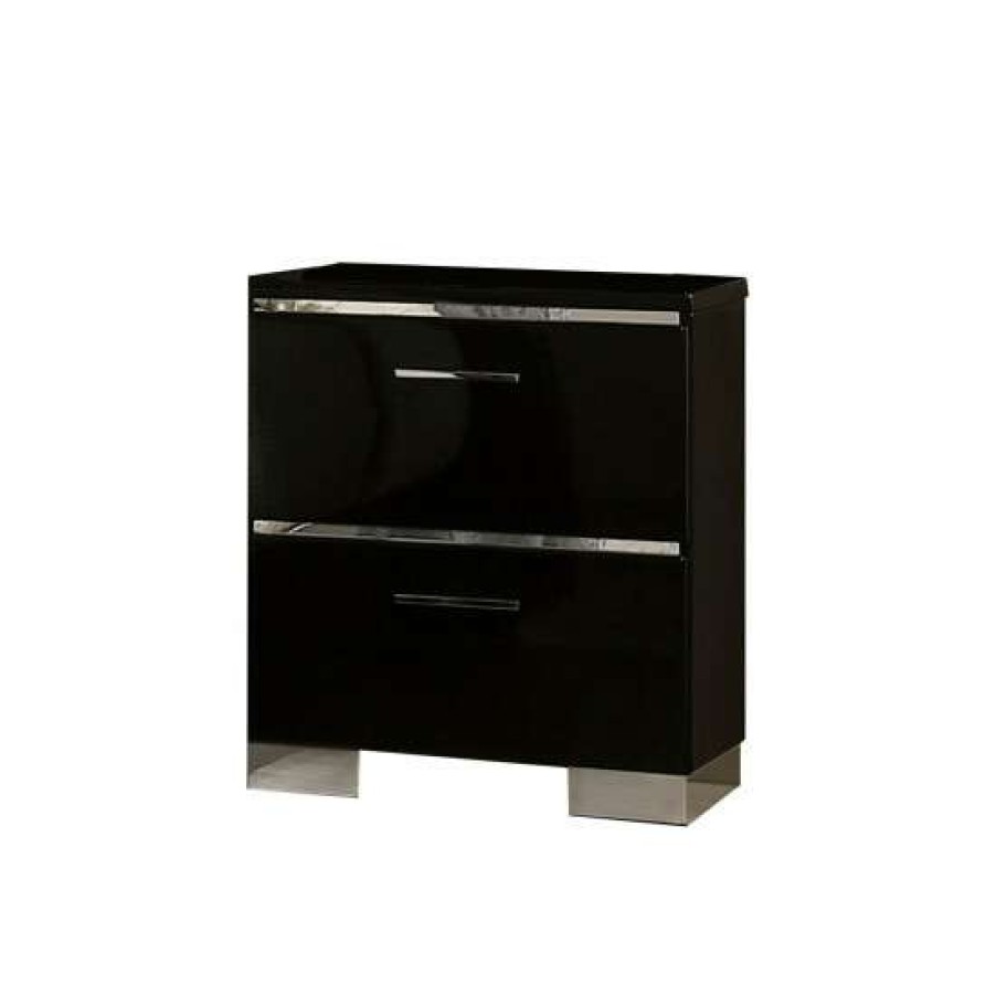 Furniture * | Best Reviews Of Simple Relax Metal And Wood Nightstand With 2 Drawers In Black Finish