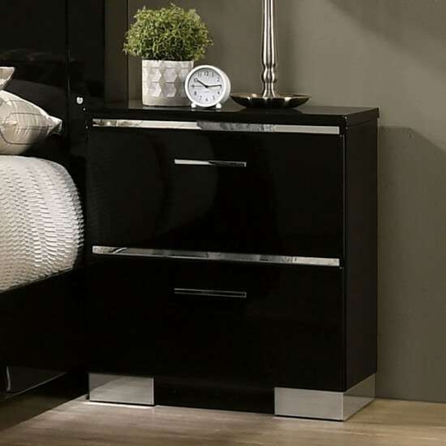 Furniture * | Best Reviews Of Simple Relax Metal And Wood Nightstand With 2 Drawers In Black Finish