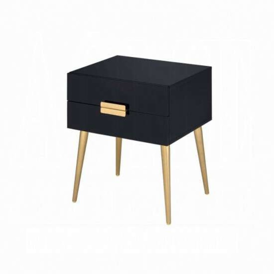 Furniture * | Cheapest Simple Relax Rectangular Wooden Black End Table With Metal Tapered Legs